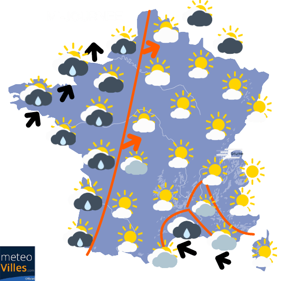 Carte de prévisions du temps du Lundi 9 novembre 2020