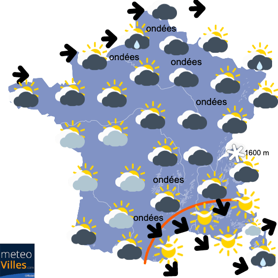 Carte de prévisions du temps du Lundi 16 novembre 2020