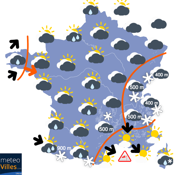 Carte de prévisions du temps du Mercredi 9 décembre 2020