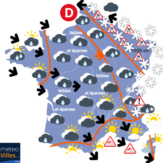 Carte de prévisions du temps du Jeudi 14 janvier 2021