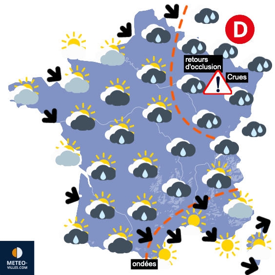 Carte de prévisions du temps du Mercredi 14 juillet 2021