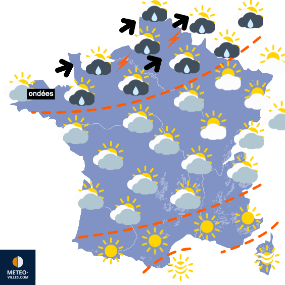 Carte de prévisions du temps du Lundi 9 août 2021