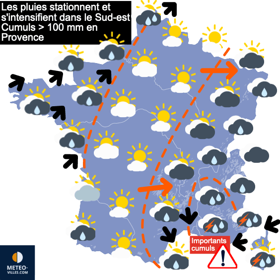 Carte de prévisions du temps du Lundi 4 octobre 2021