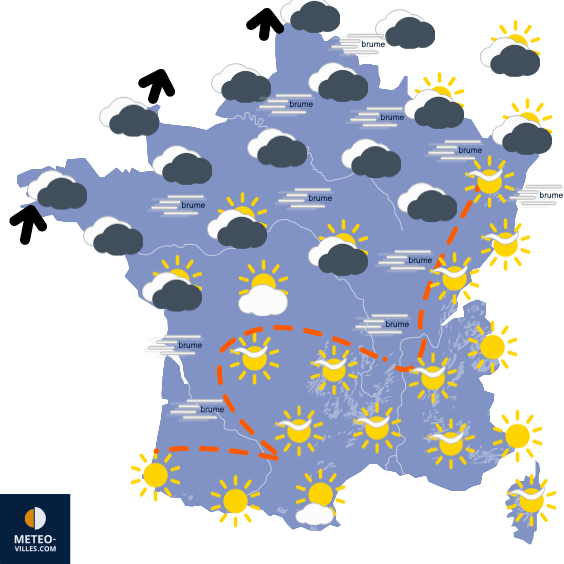 Carte de prévisions du temps du Lundi 13 décembre 2021