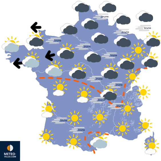 Carte de prévisions du temps du Dimanche 19 décembre 2021