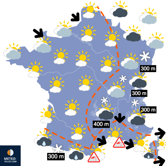 Carte de prévisions du temps du Mercredi 5 janvier 2022