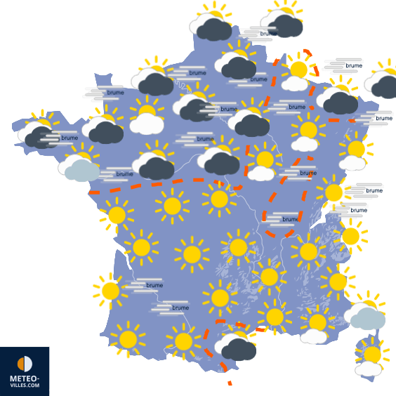 Carte de prévisions du temps du Mardi 25 janvier 2022