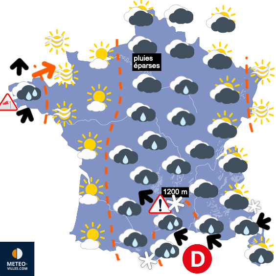 Carte de prévisions du temps du Samedi 12 mars 2022