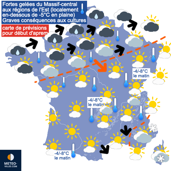 Carte de prévisions du temps du Lundi 4 avril 2022
