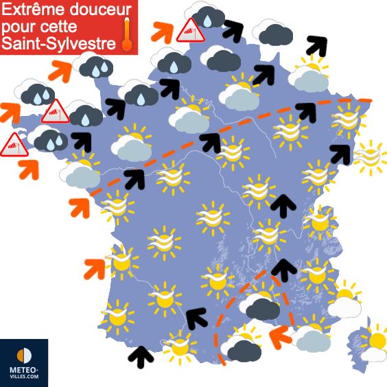 Carte de prévisions du temps du Samedi 31 décembre 2022