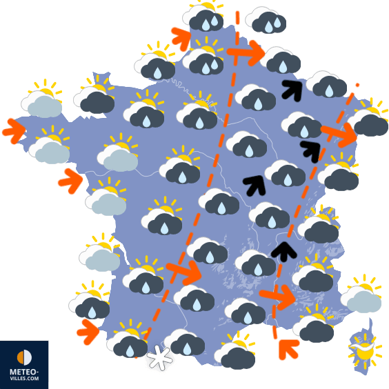 Carte de prévisions du temps du Lundi 2 janvier 2023