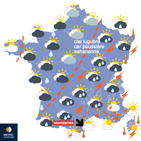 Carte de prévisions du temps du Mercredi 14 août 2024