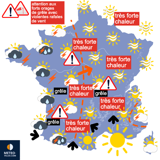Carte de prévisions du temps du Mercredi 25 juin 2025