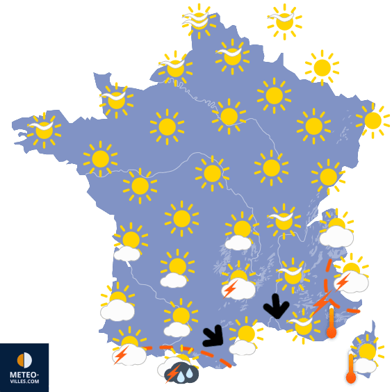 Carte de prévisions du temps du Vendredi 4 juillet 2025