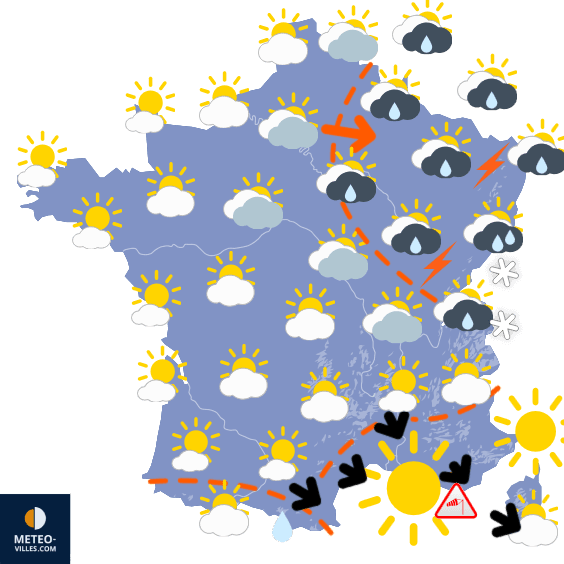 Carte de prévisions du temps du Mardi 8 juillet 2025