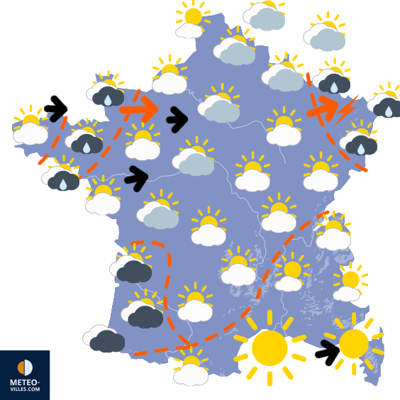 Carte de prévisions du temps du Lundi 14 juillet 2025