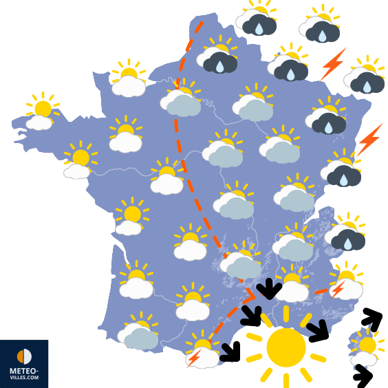 Carte de prévisions du temps du Samedi 2 août 2025