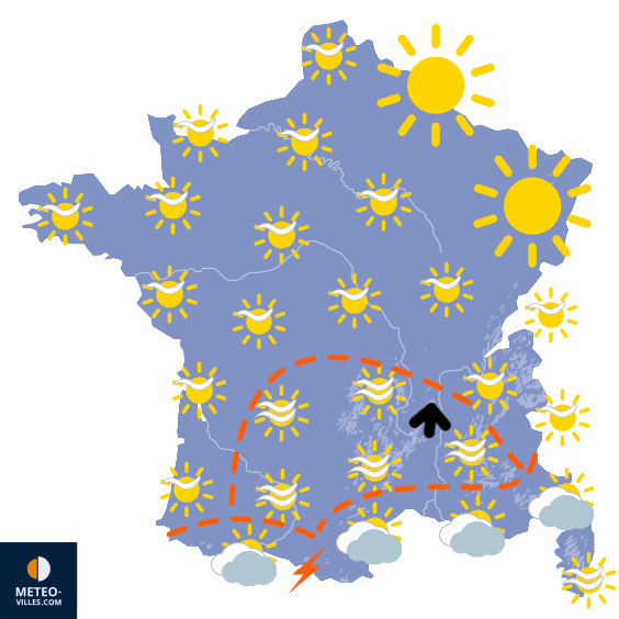 Carte de prévisions du temps du Lundi 25 août 2025