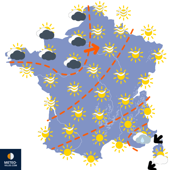 Carte de prévisions du temps du Jeudi 2 octobre 2025
