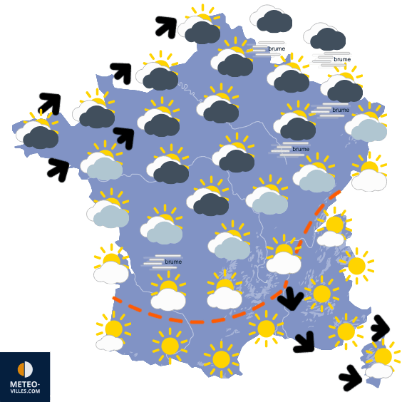 Carte de prévisions du temps du Lundi 3 novembre 2025