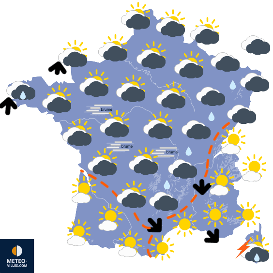 Carte de prévisions du temps du Dimanche 9 novembre 2025