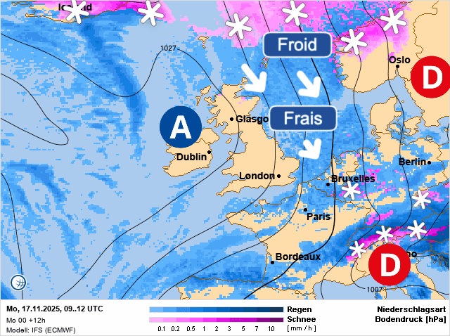 Carte de prévisions d'europe du Lundi 17 novembre 2025