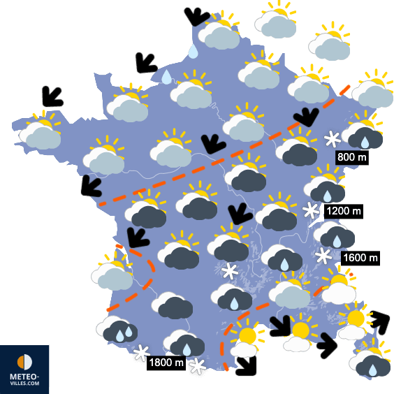 Carte de prévisions du temps du Lundi 17 novembre 2025