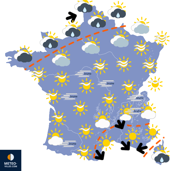 Carte de prévisions du temps du Mardi 18 novembre 2025