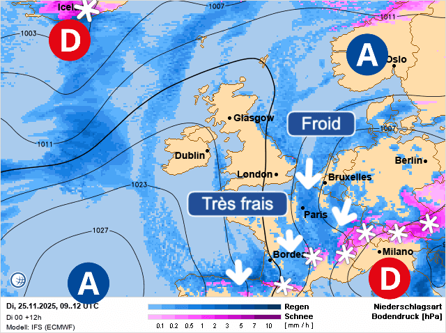 Carte de prévisions d'europe du Mardi 25 novembre 2025