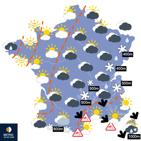 Carte de prévisions du temps du Mercredi 26 novembre 2025
