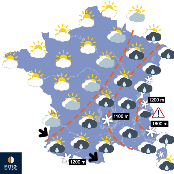 Carte de prévisions du temps du Dimanche 30 novembre 2025