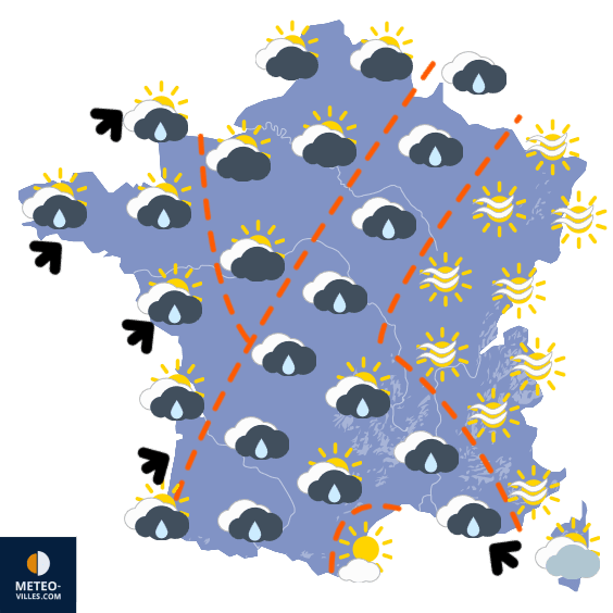 Carte de prévisions du temps du Mardi 2 décembre 2025