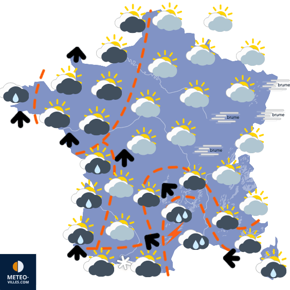 Carte de prévisions du temps du Lundi 15 décembre 2025