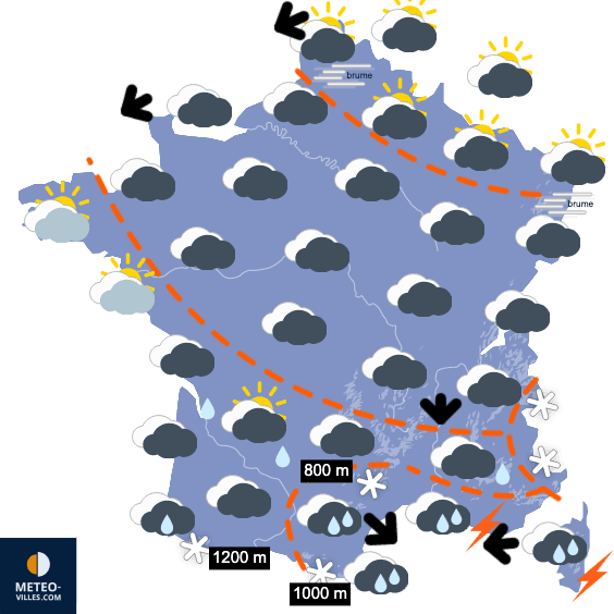 Carte de prévisions du temps du Mardi 23 décembre 2025