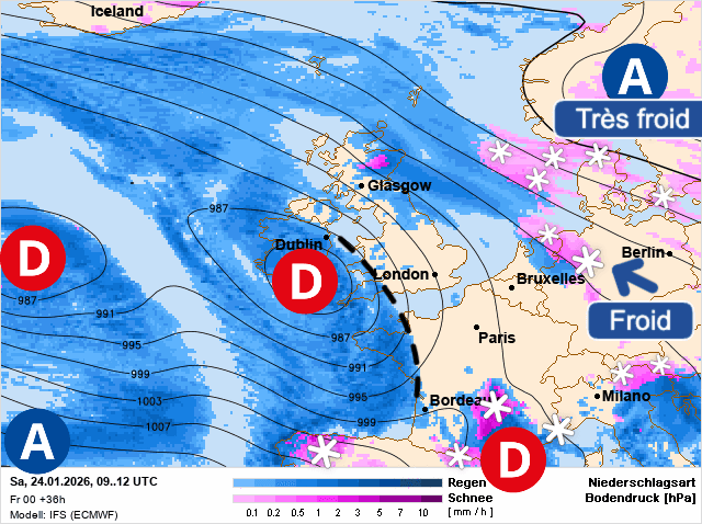 Carte de prévisions d'europe du Samedi 24 janvier 2026