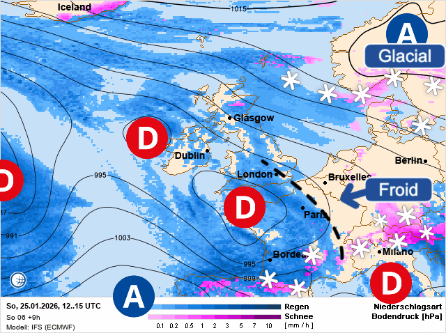 Carte de prévisions d'europe du Dimanche 25 janvier 2026