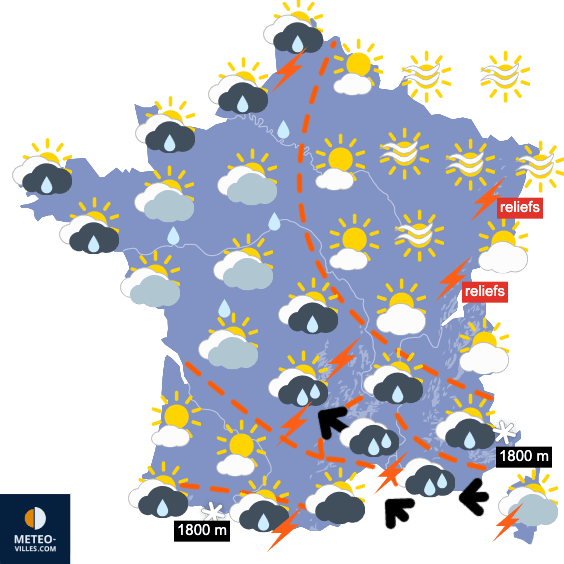 Carte de prévisions du temps du Lundi 9 mars 2026