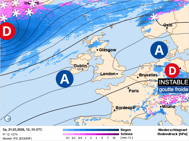 Carte de prévisions d'europe du Samedi 21 mars 2026