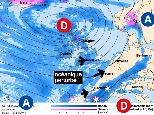 Carte de prévisions d'europe du Dimanche 12 avril 2026