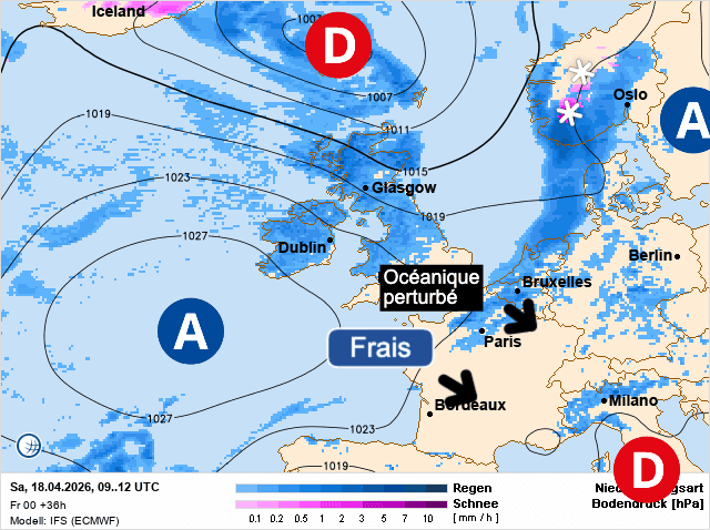 Carte de prévisions d'europe du Samedi 18 avril 2026