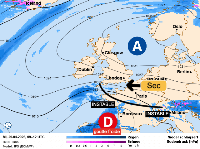Carte de prévisions d'europe du Mercredi 29 avril 2026