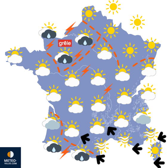 Carte de prévisions du temps du Vendredi 1 mai 2026