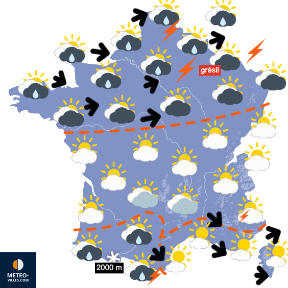 Carte de prévisions du temps du Mercredi 13 mai 2026