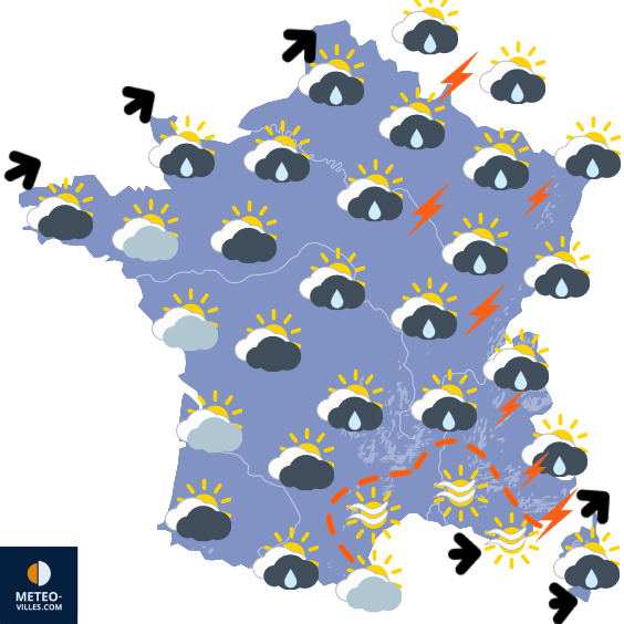 Carte de prévisions du temps du Lundi 18 mai 2026