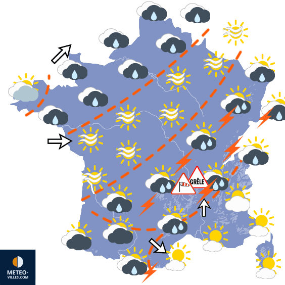 Carte de prévisions du temps du Lundi 8 juin 2026