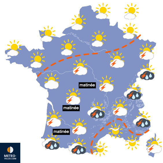 Carte de prévisions du temps du Dimanche 16 août 2026