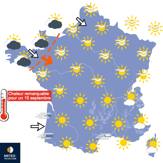 Carte de prévisions du temps du Mardi 15 septembre 2026