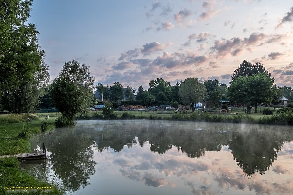 Un peu de vapeur flotte sur l'étang