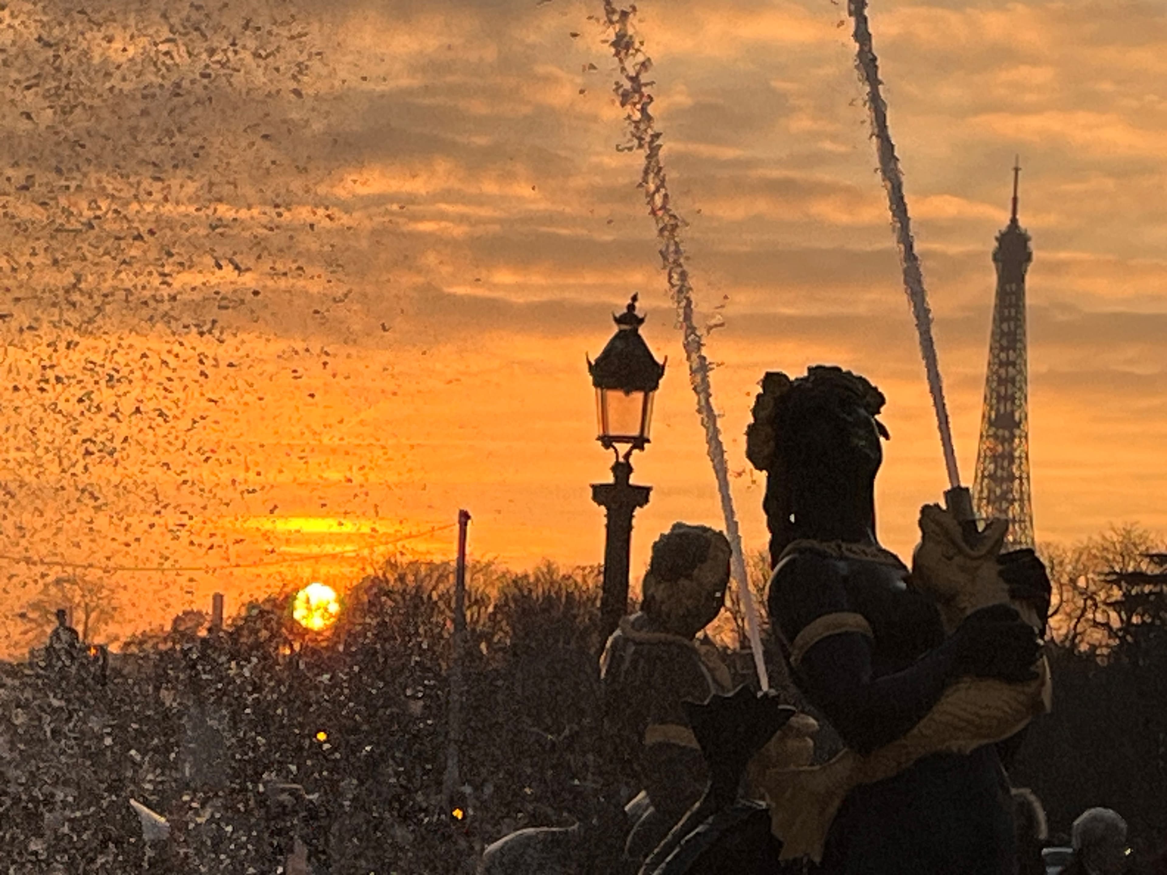 Néréides fontaine des fleurs couché de soleil