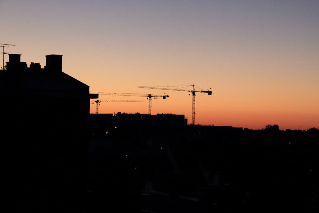 Grues dans le ciel d'un soir de juillet